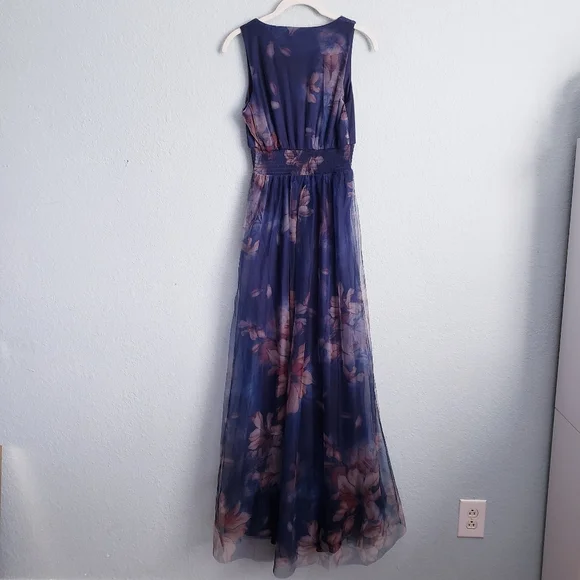 Baltic Born Kamila Dark Blue Floral Tulle  Sleeveless Maxi Dress - Picture 5 of 5